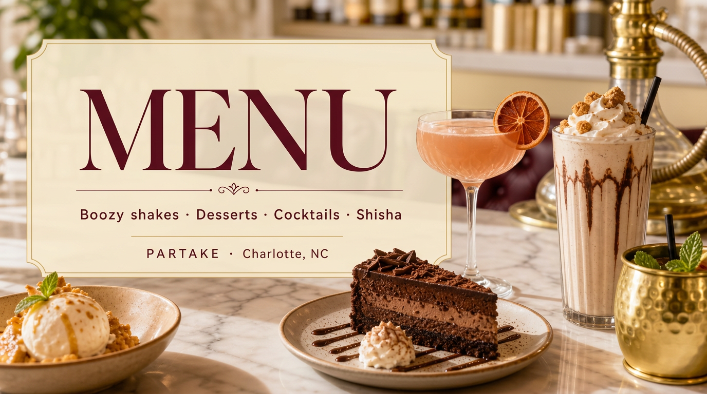Partake CLT menu — craft cocktails, desserts, shisha